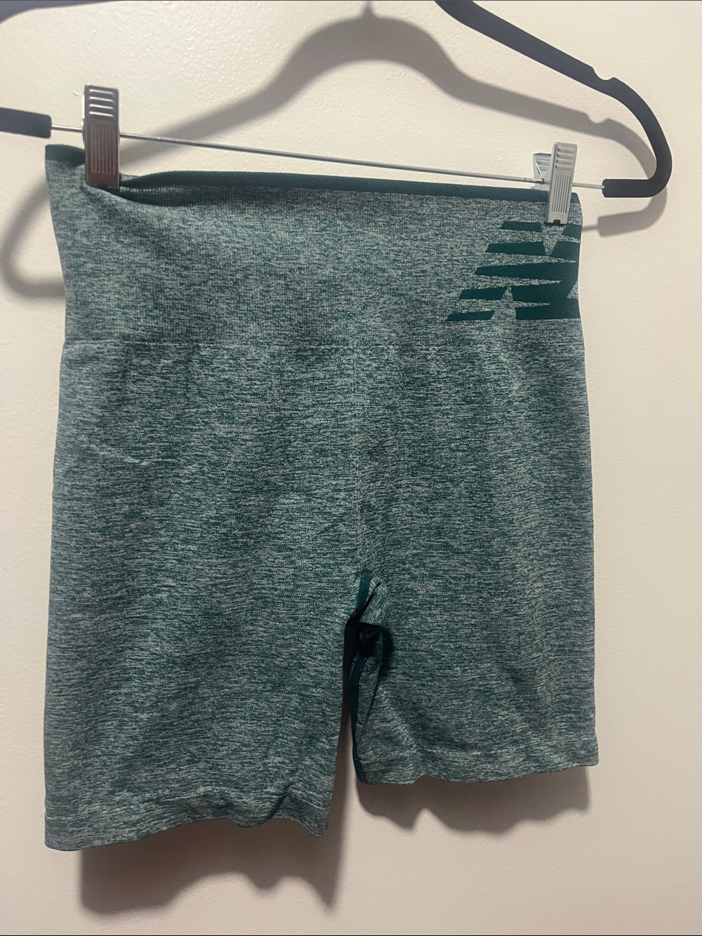 New Balance Teal Heather High-Waist Bike Shorts with Logo